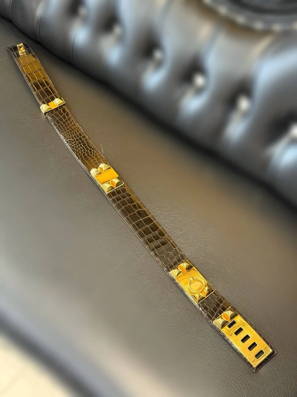 Vintage Hermès Medor Ebene brown CROC collier de chien crocodile belt